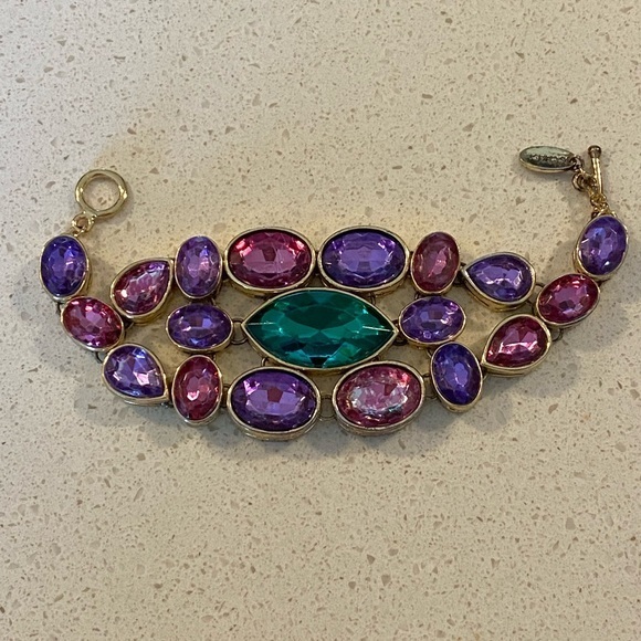 CN Scaasi stunning bracelet from the 1970’s  purple, pink & large green center - Picture 1 of 14